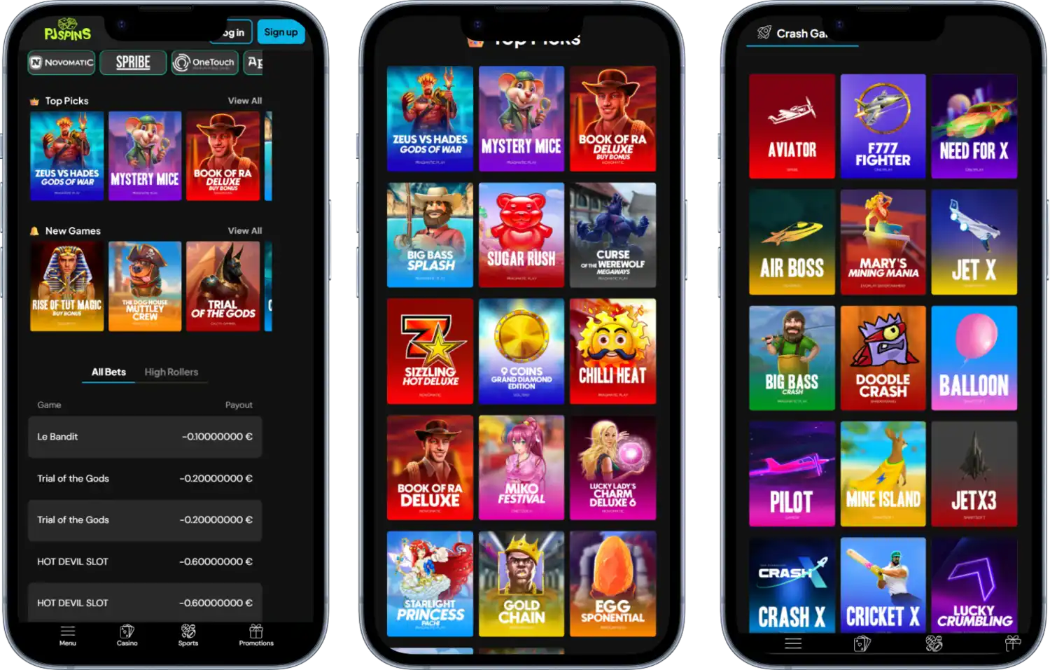 PjSpins Casino on Mobile